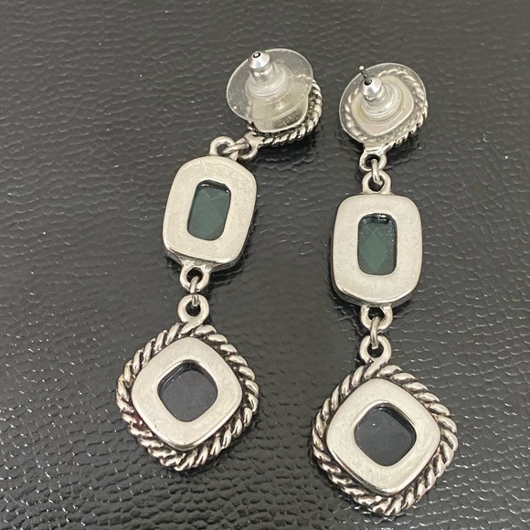 Unsigned Green & Blue Rhinestones Drop Dangle Earrings 11.5g - Picture 11 of 12